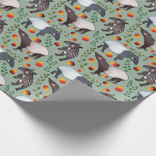 Groen en zwart Malayan Tapir Animal Pattern Cadeaupapier (Hoek)