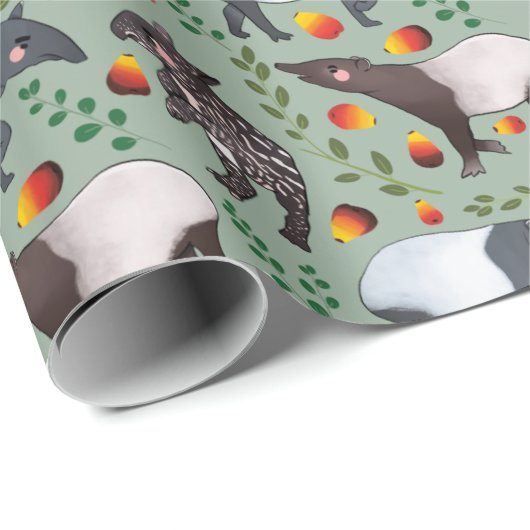 Groen en zwart Malayan Tapir Animal Pattern Cadeaupapier (Rol Hoek)