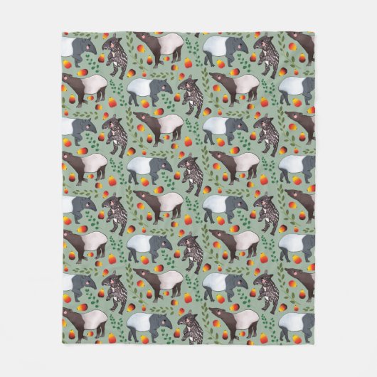 Groen en zwart Malayan Tapir Animal Pattern Fleece Deken (Voorkant)