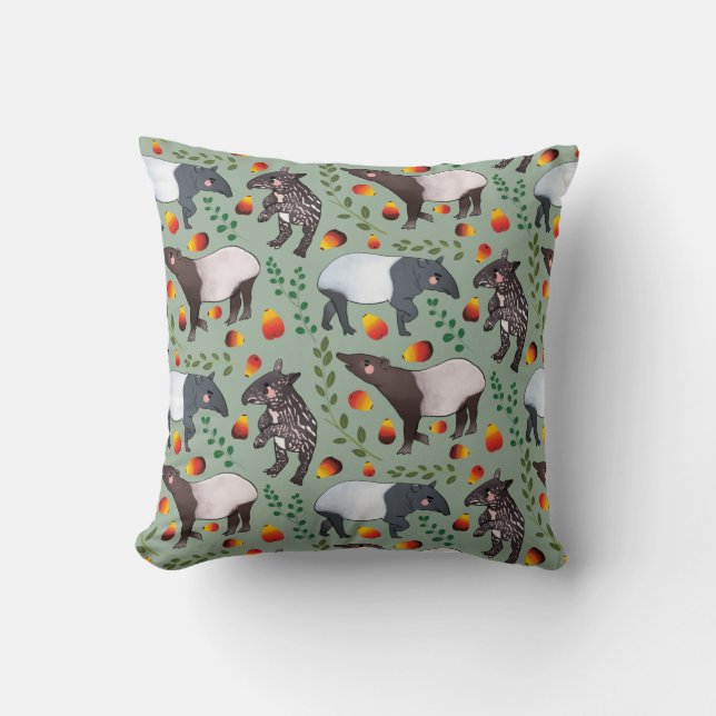 Groen en zwart Malayan Tapir Animal Pattern Kussen (Voorkant)