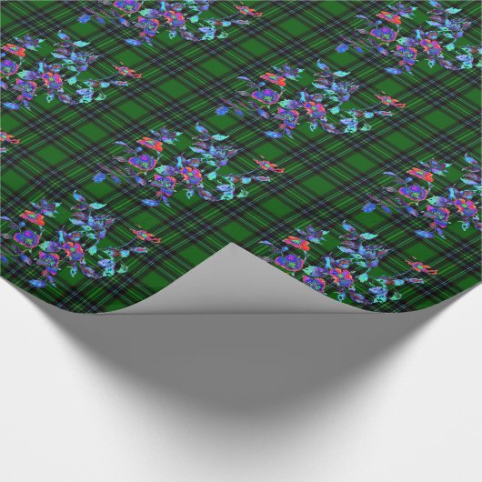 Groen en zwart met blauwe  rozen cadeaupapier (Hoek)