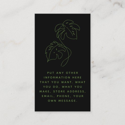 Groen en zwart monstera, sociale links bedankt informatiekaartje (Voorkant)