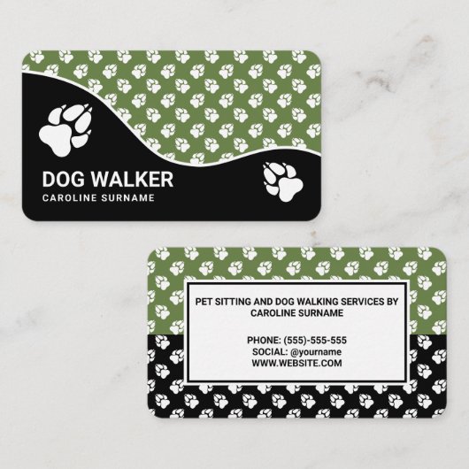 Groen en zwart ovendrukpatroon - Dog Services Visitekaartje (Voorkant / Achterkant)