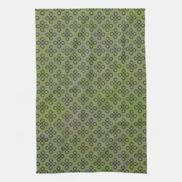 Groen en Zwart Retro Patroon Theedoek