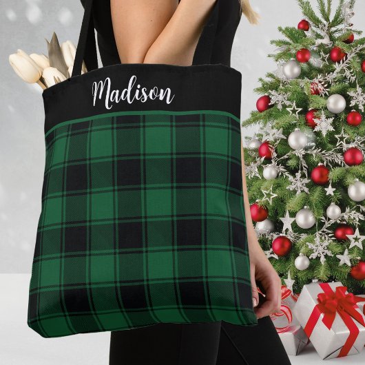 Groen en Zwart Tartan Aangepast Tote Bag