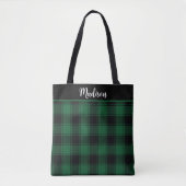 Groen en Zwart Tartan Aangepast Tote Bag (Voorkant)