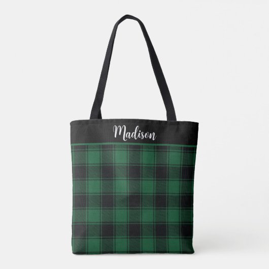 Groen en Zwart Tartan Aangepast Tote Bag (Achterkant)