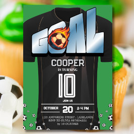 Groen en zwart voetbalshirt verjaardagsfeestje  kaart