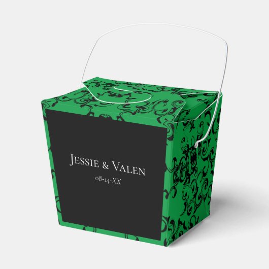 Groen en zwart wirl Gothic Wedding Bedankdoosjes (Voorkant Zijde)