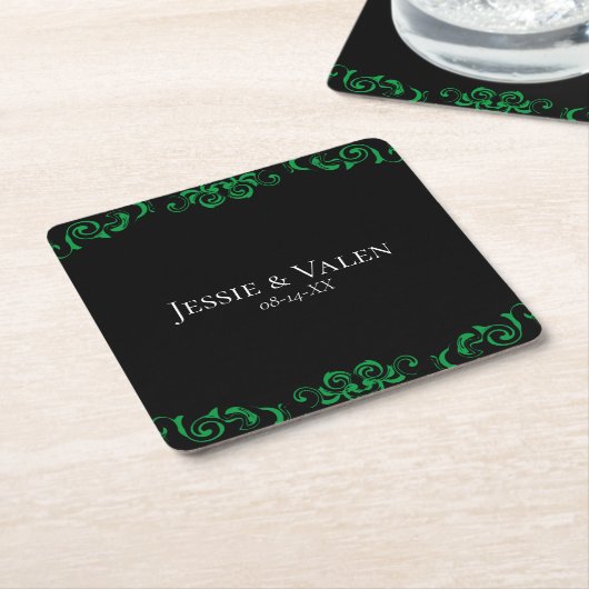 Groen en zwart wirl Gothic Wedding Kartonnen Onderzetters (Schuin)