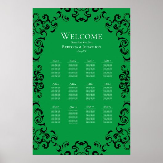 Groen en zwart wirl Gothic Wedding Poster (Voorkant)