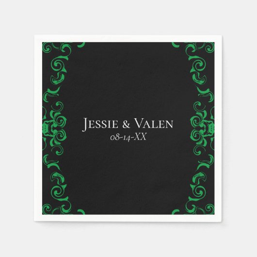 Groen en zwart wirl Gothic Wedding Servet (Voorkant)