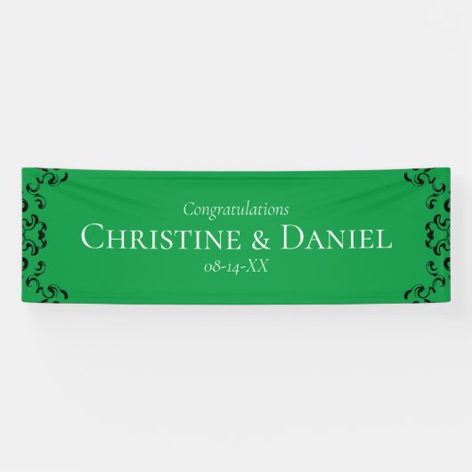 Groen en zwart wirl Gothic Wedding Spandoek (Horizontaal)