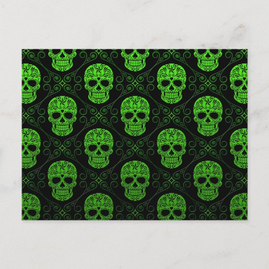 Groen en zwarte suikerschedel briefkaart (Voorkant)