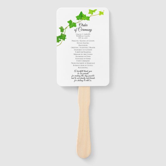 Groen Engels Ivy Foliage bruiloft programma Handwaaier (Voorkant)