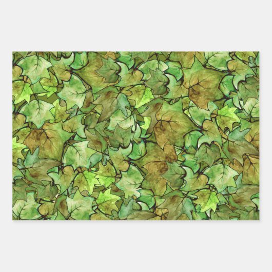 Groen Engels Ivy Natuur Waterverf Pattern Inpakpapier Vel (Voorkant)