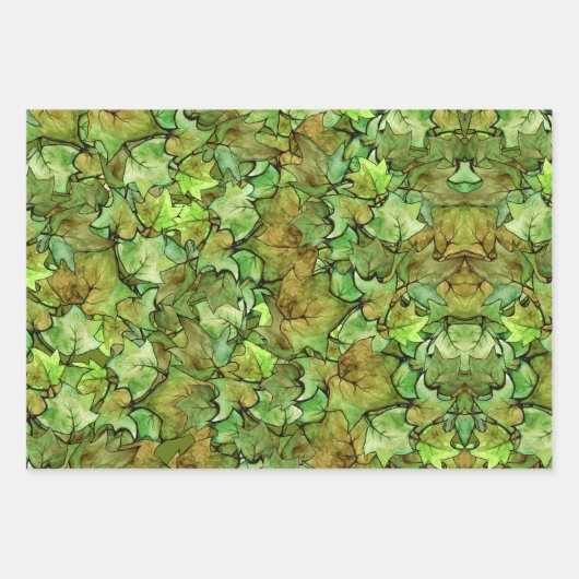 Groen Engels Ivy Natuur Waterverf Pattern Inpakpapier Vel (Voorkant 3)
