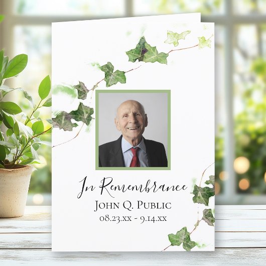 Groen Engels Ivy Vine begrafenisdienst gevouwen Programma