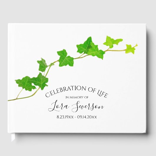 Groen Engels Ivy Vine begrafenismonument Gastenboek (Voorkant)