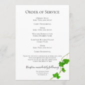 Groen Engels Ivy Vine Foliage Begrafenisdienst Programmakaart (Achterkant)