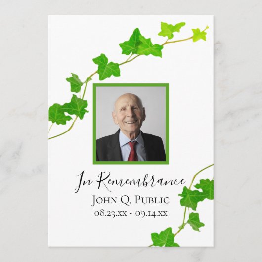 Groen Engels Ivy Vine Foliage Begrafenisdienst Programmakaart (Voorkant)