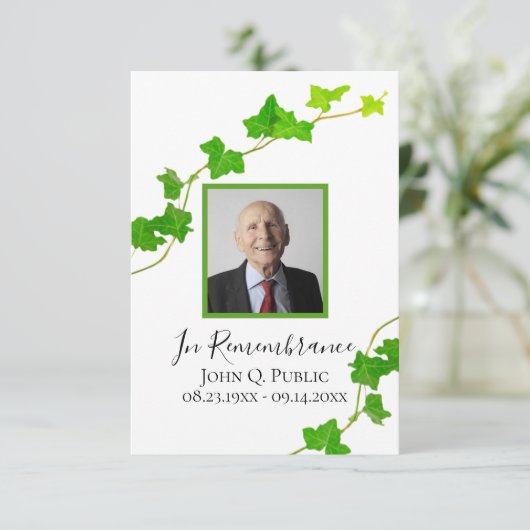 Groen Engels Ivy Vine Foliage Begrafenissympathie Bedankkaart (Staand voorkant)