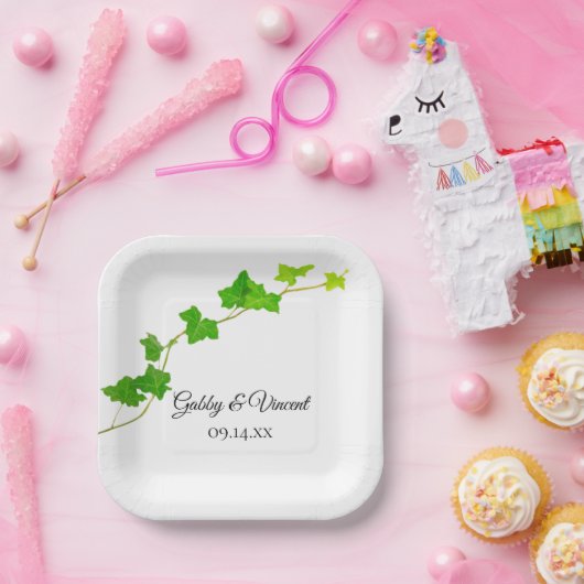 Groen Engels Ivy Vine Foliage Bruiloft Papieren Bordje (Feest)