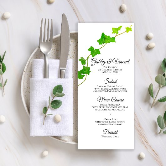 Groen Engels Ivy Vine op White Wedding Menu