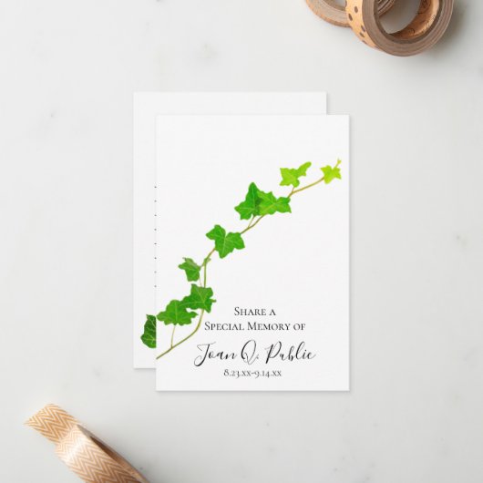 Groen Engels Ivy Vine Share Memory begrafenis Notitiekaartje (Voorkant / Achterkant in situ)