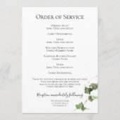 Groen Engels Ivy Vine Waterverf Begrafenisdienst Programmakaart (Achterkant)