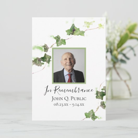 Groen Engels Ivy Vine Waterverf Begrafenisdienst Programmakaart (Staand voorkant)