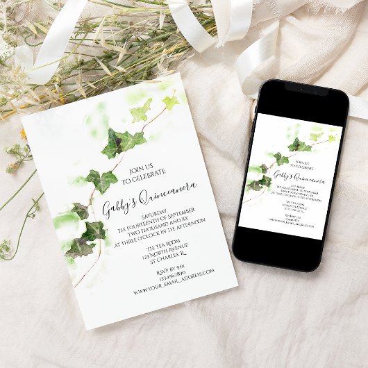 Groen Engels Ivy Vine Waterverf Quinceanera Kaart