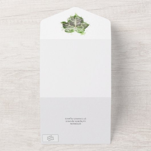 Groen Engels Ivy Vine Waterverf Wedding All In One Uitnodiging (Buitenkant)