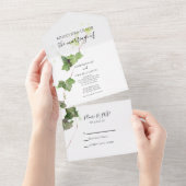 Groen Engels Ivy Vine Waterverf Wedding All In One Uitnodiging (Afscheurbaar)