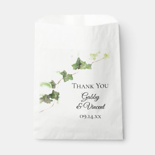 Groen Engels Ivy Vine Waterverf Wedding Bedankzakje (Voorkant)