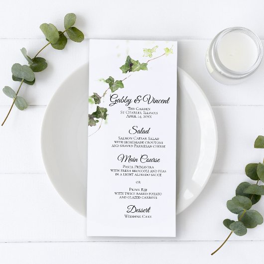 Groen Engels Ivy Vine Waterverf Wedding Menu