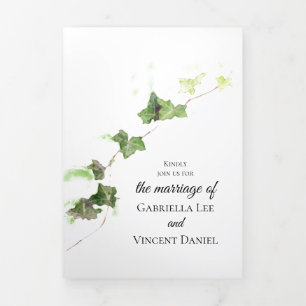 Groen Engels Ivy Vine Waterverf Wedding Tri-Fold Drieluik Uitnodiging