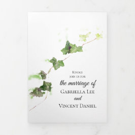 Groen Engels Ivy Vine Waterverf Wedding Tri-Fold Drieluik Uitnodiging
