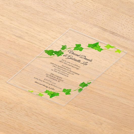 Groen Engels Ivy Vine Wedding Acryl Uitnodigingen (Laagn)