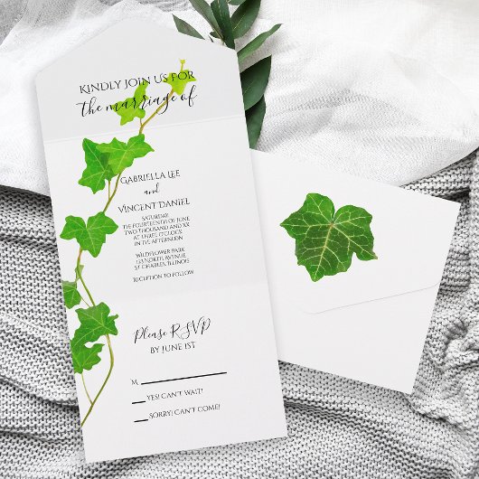Groen Engels Ivy Vine Wedding All In One Uitnodiging