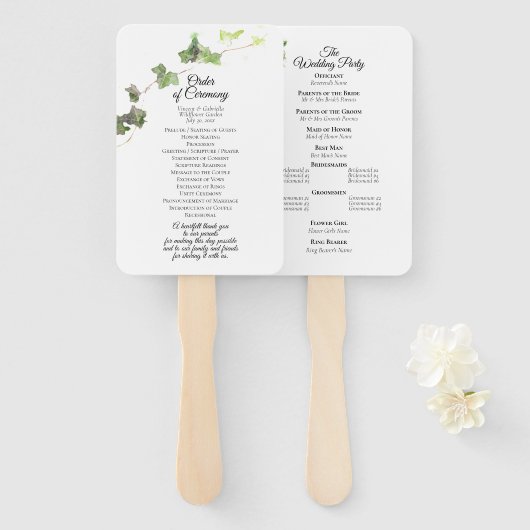 Groen Engels Ivy Waterverf Wedding Programme Handwaaier (Voorkant en achterkant)