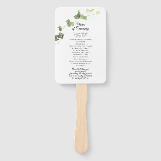 Groen Engels Ivy Waterverf Wedding Programme Handwaaier (Voorkant)