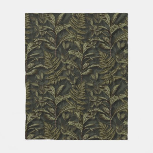 Groen Esthetisch - Donkere varens & bladeren Fleece Deken (Voorkant)