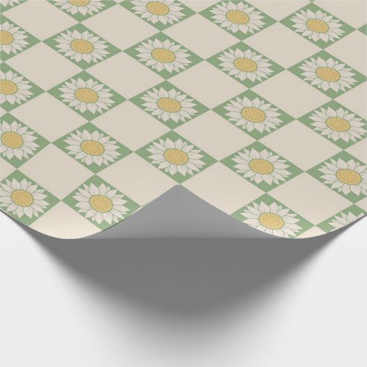 Groen Esthetisch geruit Zonnebloem Y2K Patroon Cadeaupapier (Hoek)