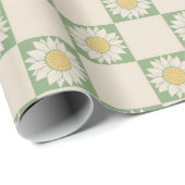 Groen Esthetisch geruit Zonnebloem Y2K Patroon Cadeaupapier (Rol Hoek)