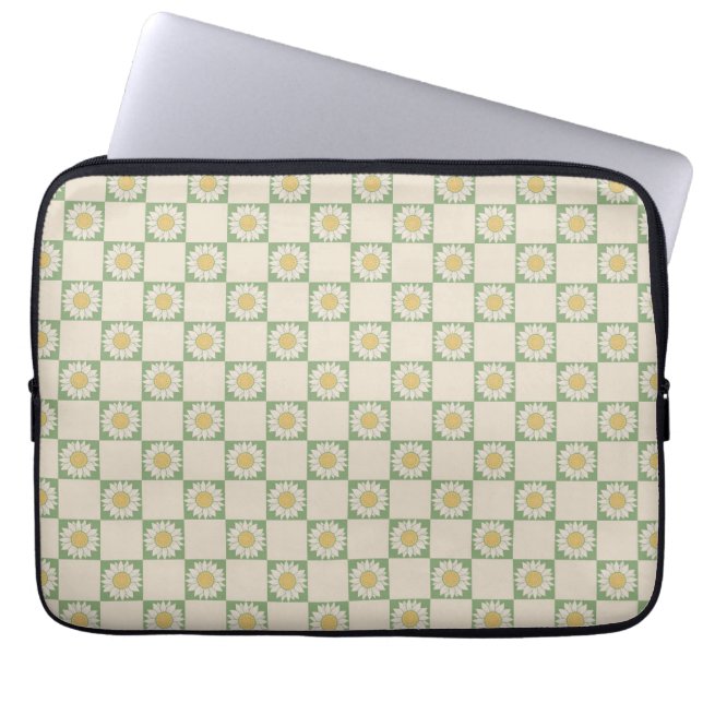 Groen Esthetisch geruit Zonnebloem Y2K Patroon Laptop Sleeve (Voorkant)