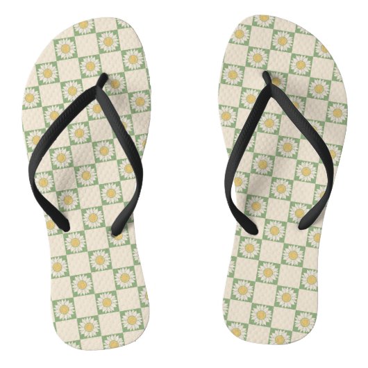 Groen Esthetisch geruit Zonnebloem Y2K Patroon Teenslippers (Voetbed)