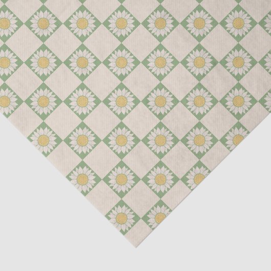 Groen Esthetisch geruit Zonnebloem Y2K Patroon Tissuepapier (Detail)