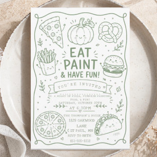 groen eten Pret Party Minimalistische Doodle Pompo Kaart