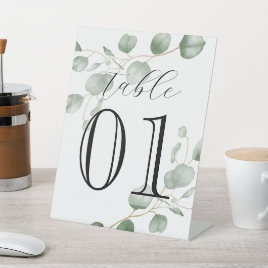 groen, eucalyptus, aangepaste nummer, bruiloft, ca reclamebord met voetstuk (Insitu)